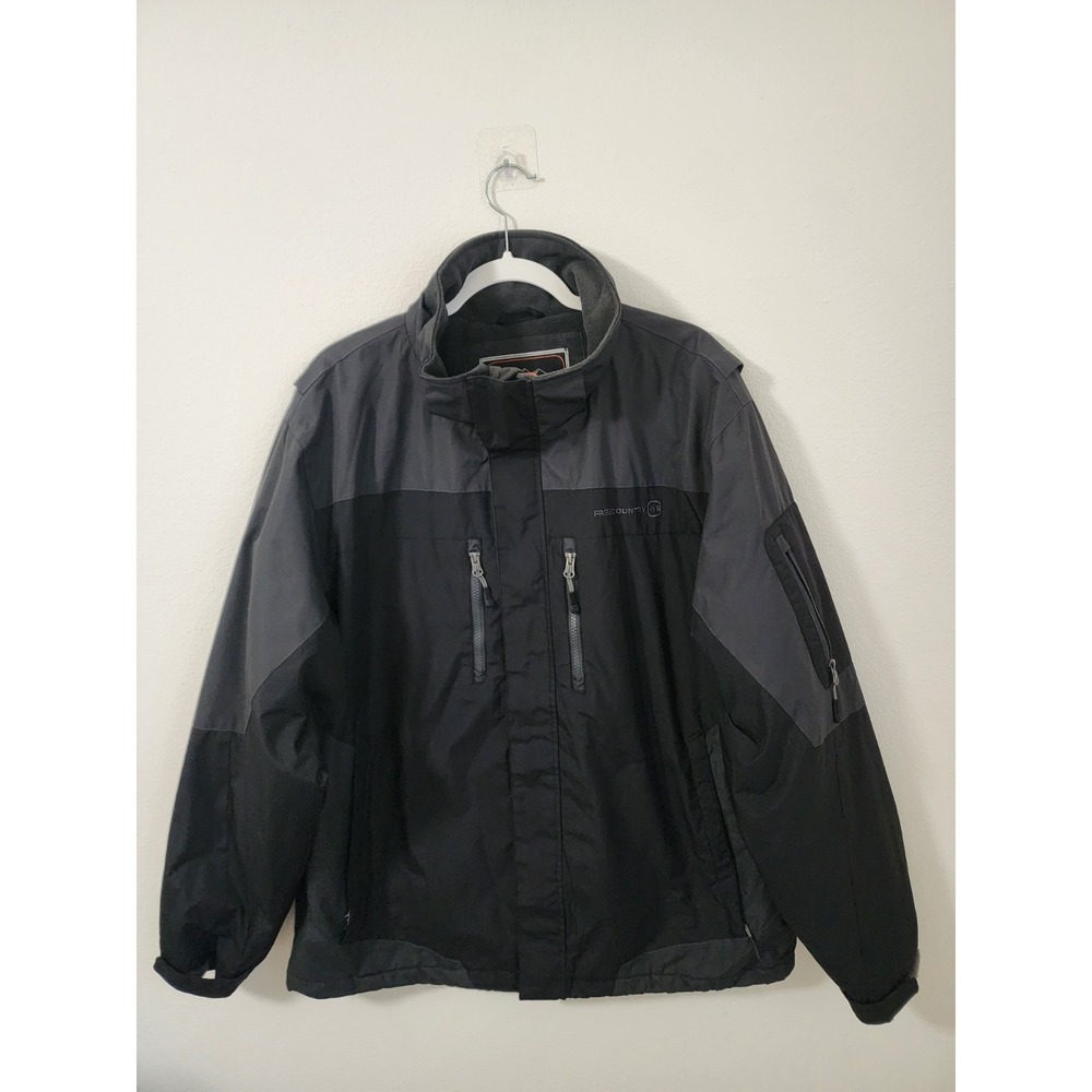 Free Country Jacket Mens Large Black Gray Fleece Lined Winter Coat‎ Missing Hood